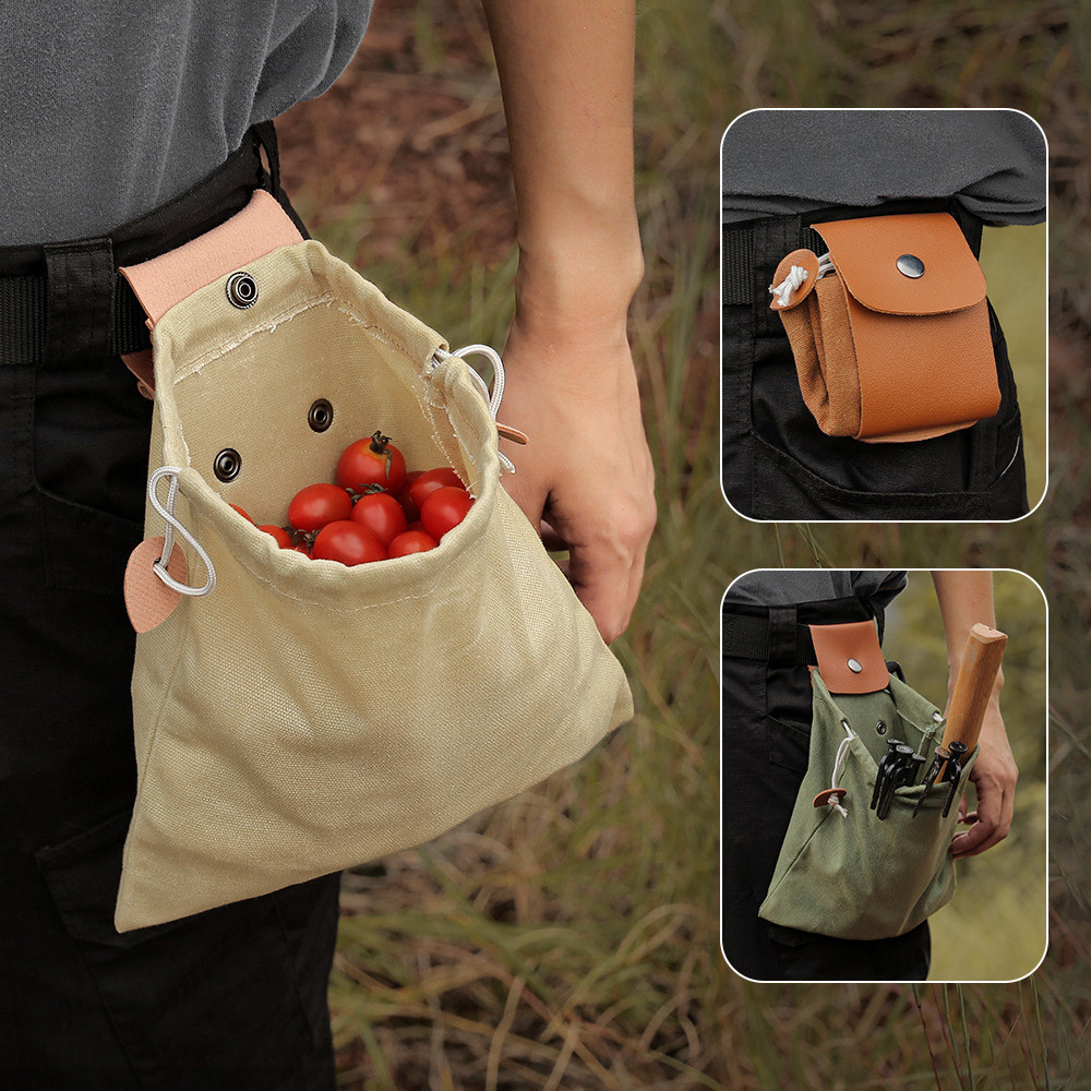 戶外覓食袋果子採摘袋腰掛工具腰包袋束口袋摺疊帆布工具收納包