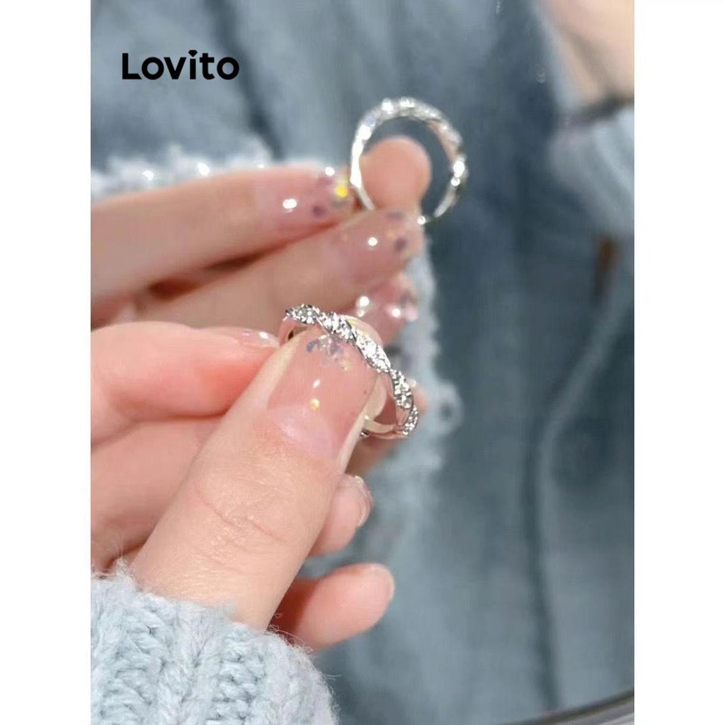 Lovito 女士優雅花卉水鑽戒指 LFA18451