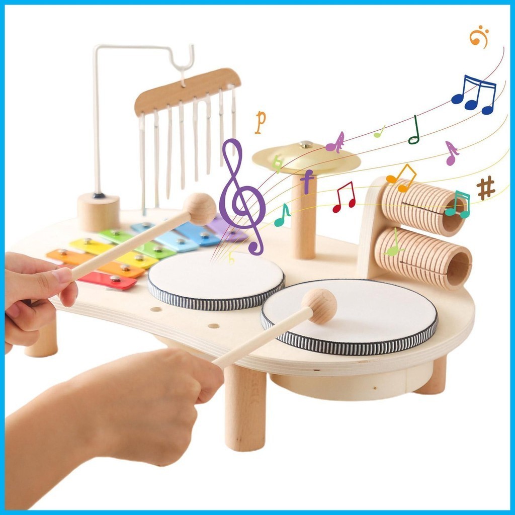 鼓套件兒童玩具蒙台梭利教育玩具鼓套件帶木琴木琴和風鈴玩具男孩和 hjuth