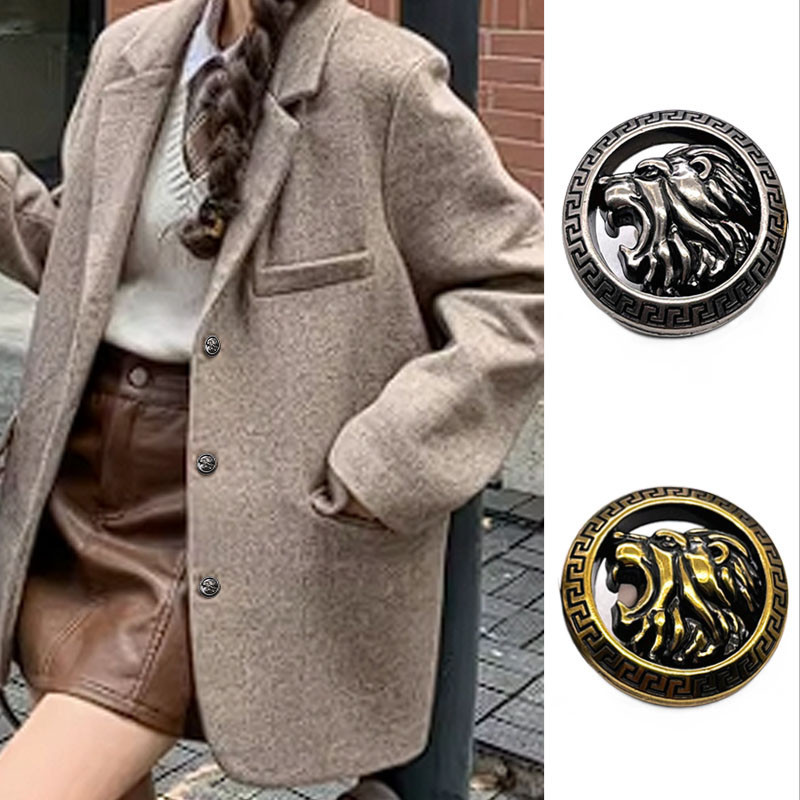 BFXDG 10件/套鏤空獅子頭金屬金銀色手工縫紉鈕扣配飾復古英倫風大衣風衣西裝外套服裝鈕扣裝飾