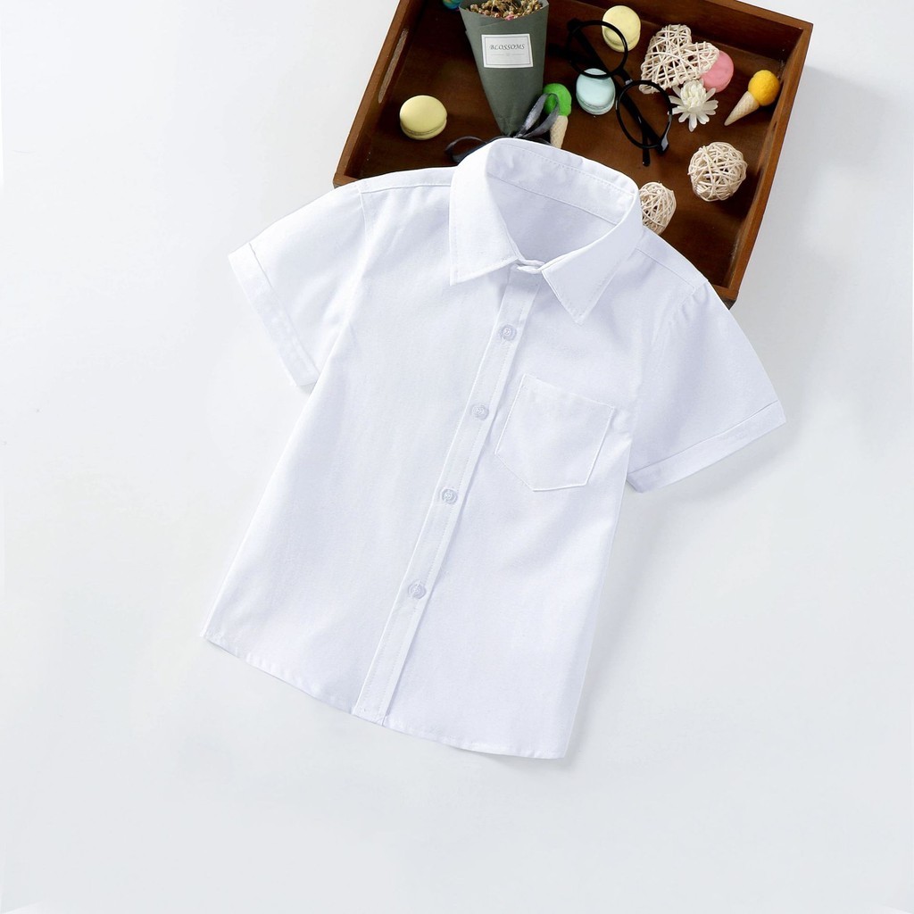 【口袋款】夏季男童白襯衫短袖 兒童白色短袖表演服 男童襯衫