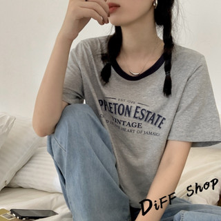 【現貨速發】 【DIFF】韓版復古撞色字母寬鬆短袖上衣 短袖t恤 女裝 顯瘦上衣 衣服 寬鬆上衣【T551】