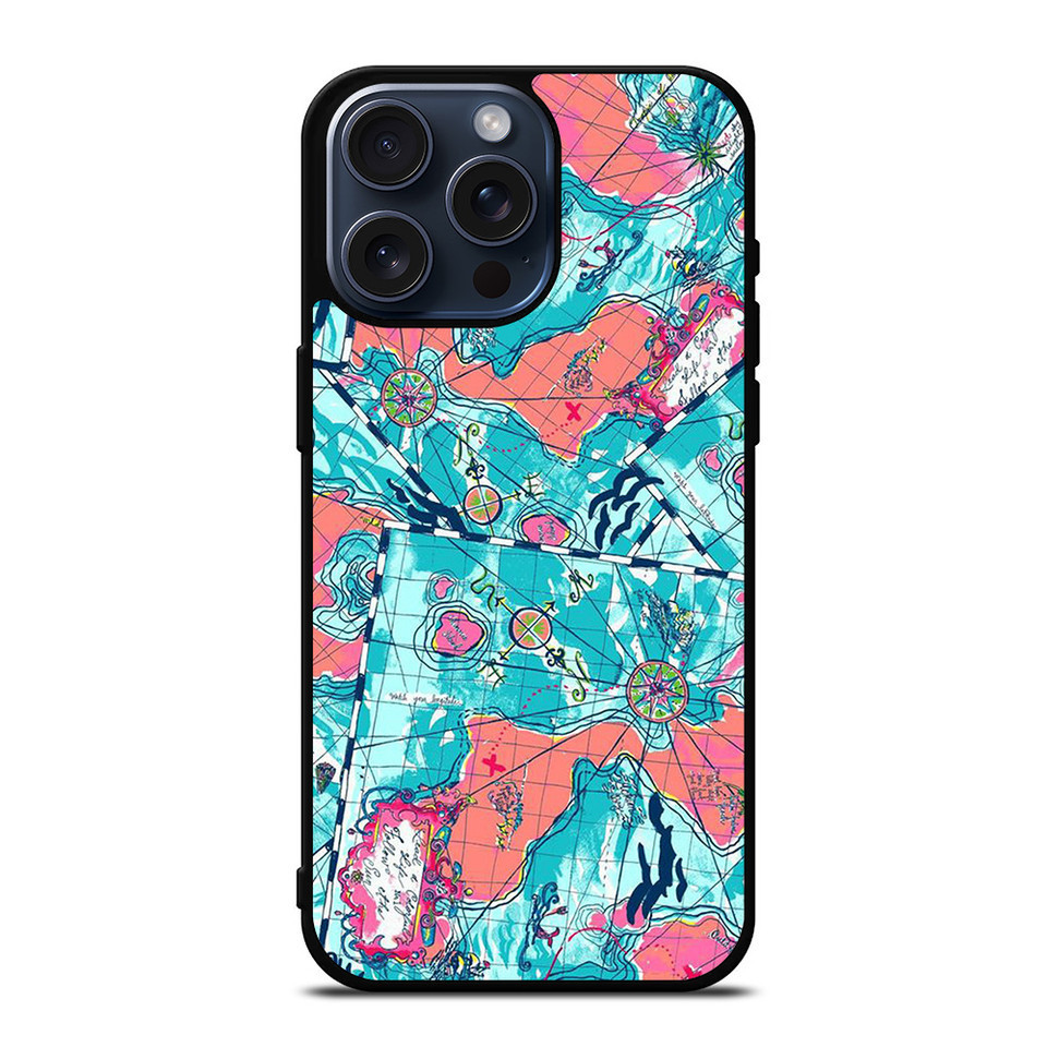 Lilly PULITZER MAP 圖案時尚新款精緻手機殼保護套適用於 IPhone 15 Pro Max