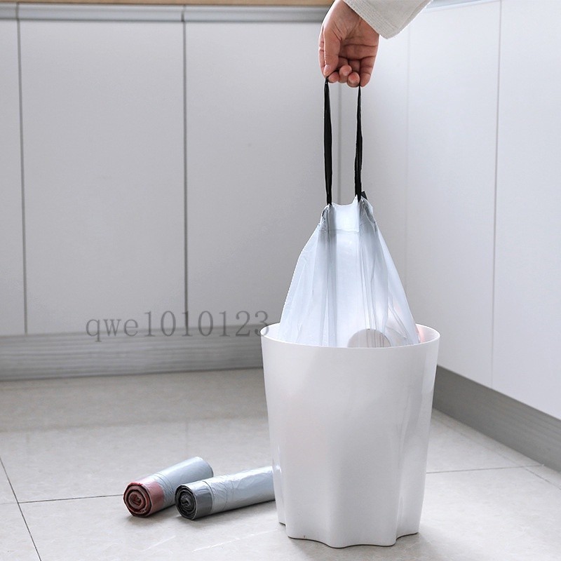 居家創意抽繩束口垃圾袋 帶提手繩垃圾袋 廚房加厚卷裝拉圾袋 手提式一次性分類塑料袋 辦公室垃圾袋✔️