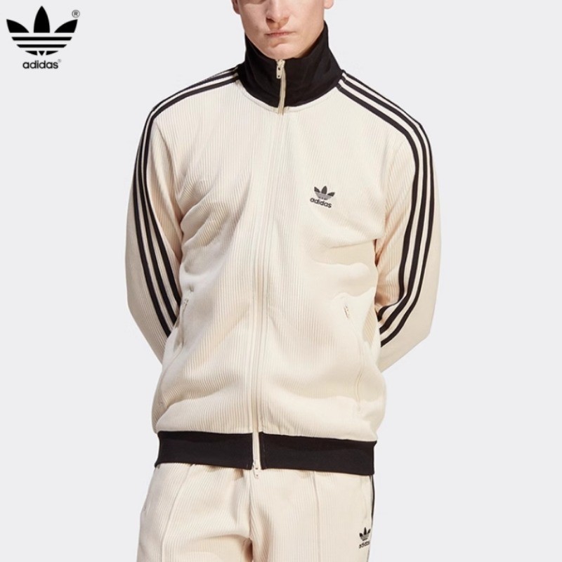 Adidas男女同款華夫格經典三條紋立領休閒夾克外套HR3307