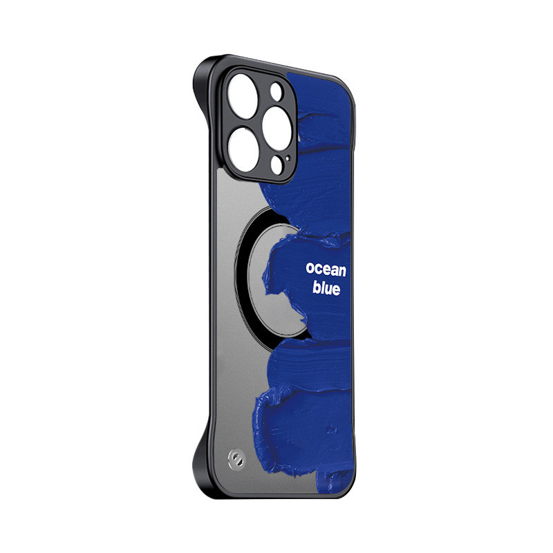 無邊框magsafe磁吸蘋果14pro手機殼適用於蘋果14promax全包鏡頭iPhone14藍色顏料14Pro無線充電