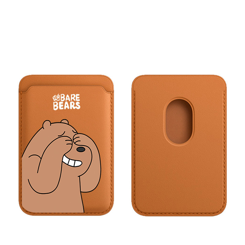 Magsafe 磁吸 卡包 卡套 皮革卡套 小棕熊適用於iphone15pro皮革卡套式卡通14promax真皮質錢包m