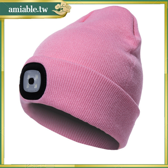 Ami Led 燈針織帽,亮度可調,USB 充電端口保暖針織無簷小便帽,圓頂可充電