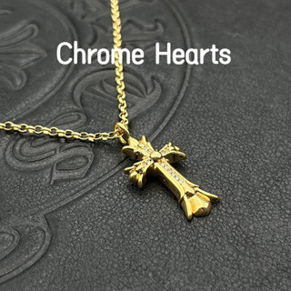 Chrome Hearts 克羅心925純銀項鍊22K金色小號雙層滿鑽十字架項鍊歐美個性吊墜經典款CX101金