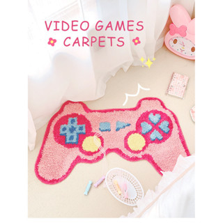 50 * 90 厘米卡通粉色創意遊戲機簇絨地毯搞笑童年回憶地毯可愛植絨地毯地墊防滑門墊美學家居墊