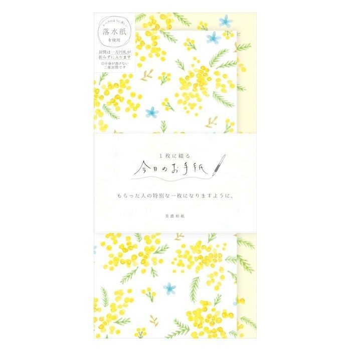 日本 Wa-Life 春季 今日的信系列 直式信封信紙組/ 蓬鬆的含羞草 eslite誠品