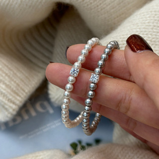 法式復古珍珠鋯石手環女 輕奢灰珍珠手串 高級感珍珠串珠手鍊 精緻時尚氣質優雅百搭手環手飾
