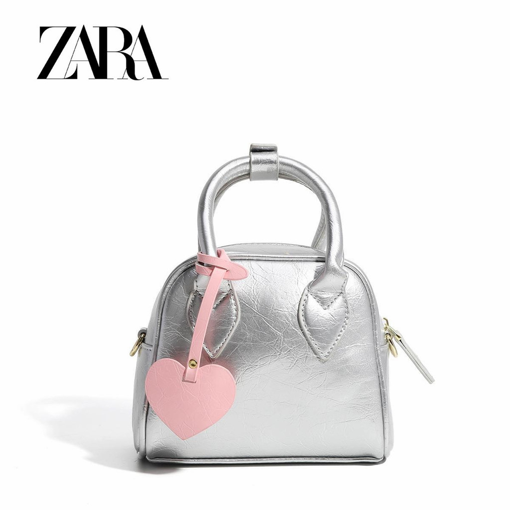 Zara 手提女新款銀色小方包百搭簡約單肩包潮流