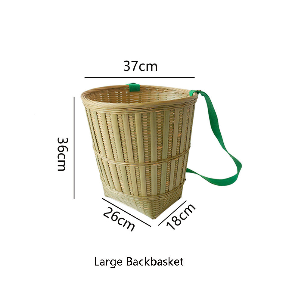 1pc 竹編背包籃採茶買菜雙肩背包籃竹籃收納籃竹綠色細織表演裝飾