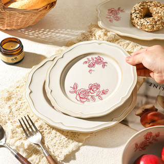 【精美餐具】法式玫瑰餐具陶瓷高級感西餐盤家用新款米飯碗湯碗菜盤子魚盤