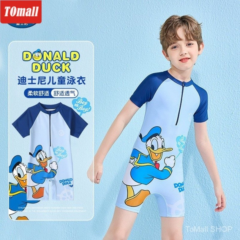 迪士尼兒童泳衣男夏季新款連身唐老鴨泳衣小中大童游泳套裝 XKED