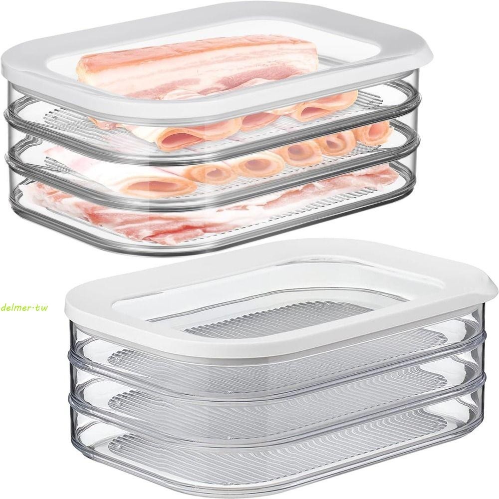 DELMERTier肉片收納盒,密封蓋洗碗機安全冷藏保鮮盒,便攜式食品級冷凍塑料透明新鮮碗廚房