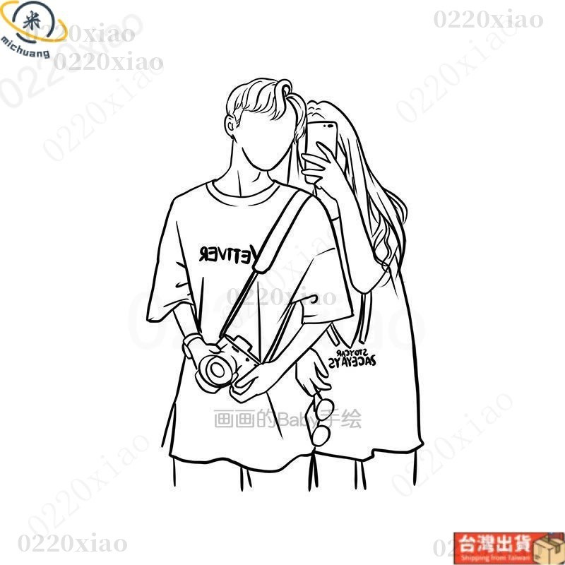 🔥台灣出貨🔥手繪頭像情侶黑白線條簡筆畫定製卡通人物真人照片轉手繪紋身圖設