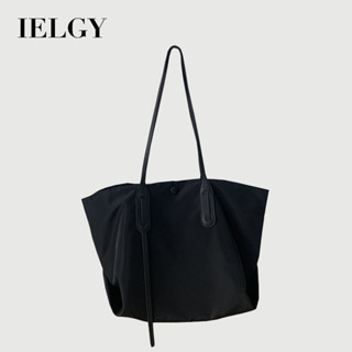 IELGY 大氣簡約尼龍帆布包 斜揹包 大容量黑色休閒托特包 百搭