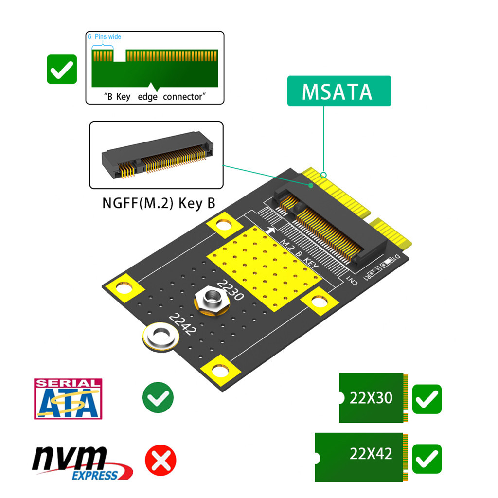 Msata 轉 M.2 Key B 適配器卡,適用於 NGFF M2 2230/2242 SSD B Key SATA