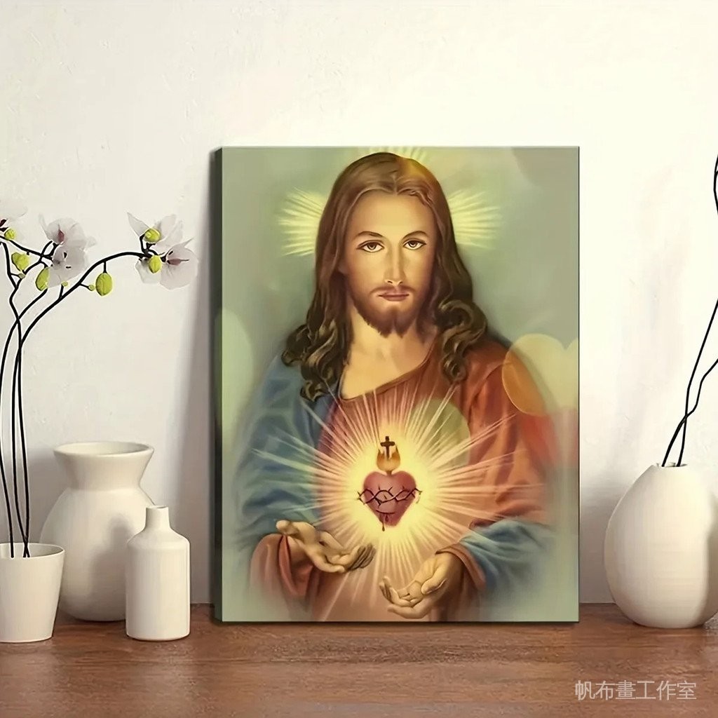 1 件抽象帆布畫耶穌聖心牆藝術海報神聖慈悲天主教基督教圖片家居裝飾無框