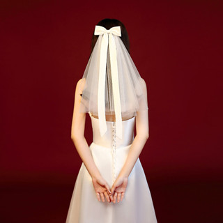 新娘結婚婚慶蝴蝶結頭紗 婚紗禮服韓系小紗 拍照攝影造型紗 2063
