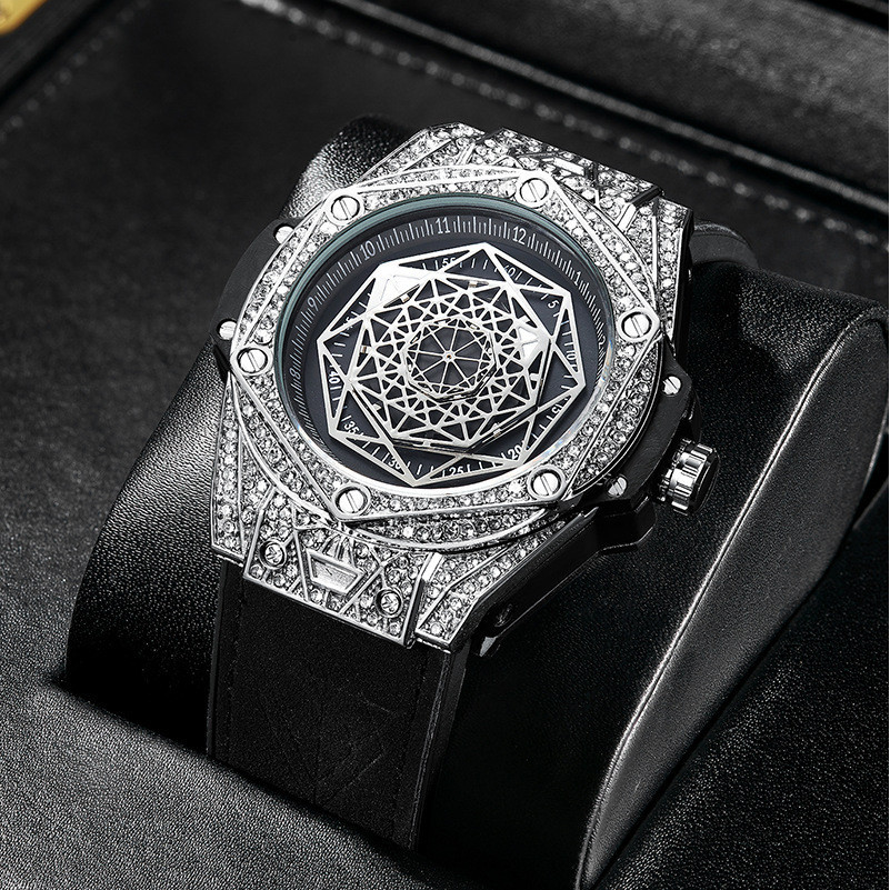 金詩頓外貿爆款鑲鑽時尚潮流創意男士手錶矽膠夜光防水運動石英錶