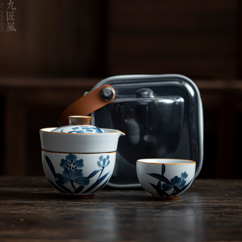茶具組 茶壺 茶杯 手繪蒲公英旅行茶具套裝 戶外便攜快客杯