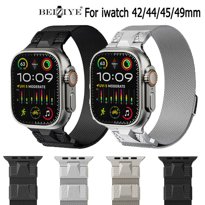 iWatch 錶帶日本機甲風 米蘭磁吸錶帶 透氣金屬不鏽鋼 適用蘋果手錶錶帶 42 44 45 49mm運動