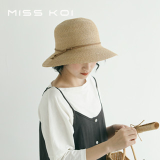 MISSKOI【現貨】帽子女夏天沙灘防晒帽韓版海邊遮陽帽休閒百搭出遊蝴蝶結草帽