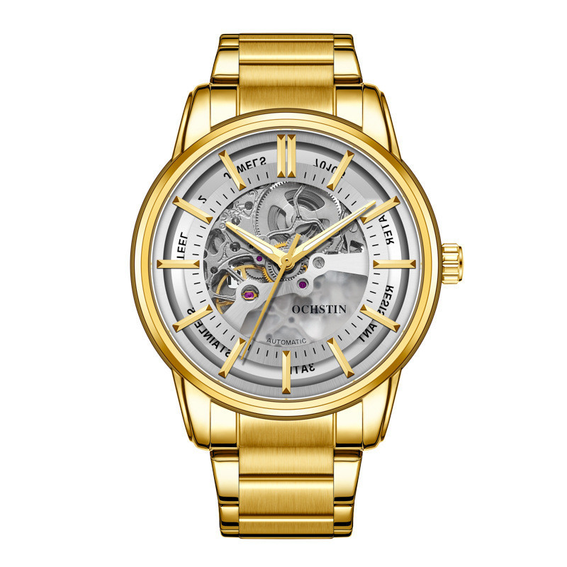 【 帕達數碼手錶專營店】OCHSTIN時尚運動多功能全自動機械手錶鋼帶鏤空日曆機械男士手錶