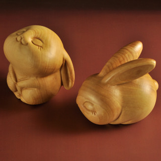黃楊木雕刻兔子盤玩手把件兔年生肖幸運吉祥物實木擺件工藝品禮品