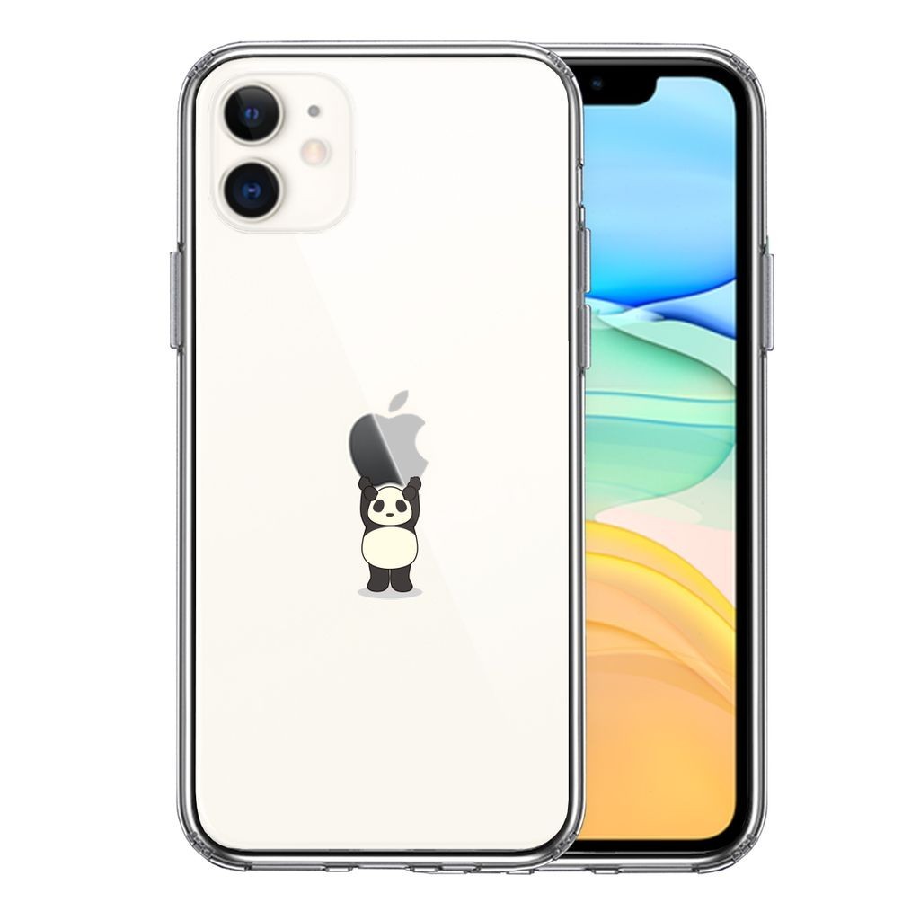 iPhone11專用 透明保護殼 熊貓舉蘋果圖案 軟硬混合 側軟殼 背硬殼 分散衝擊 可無線充電