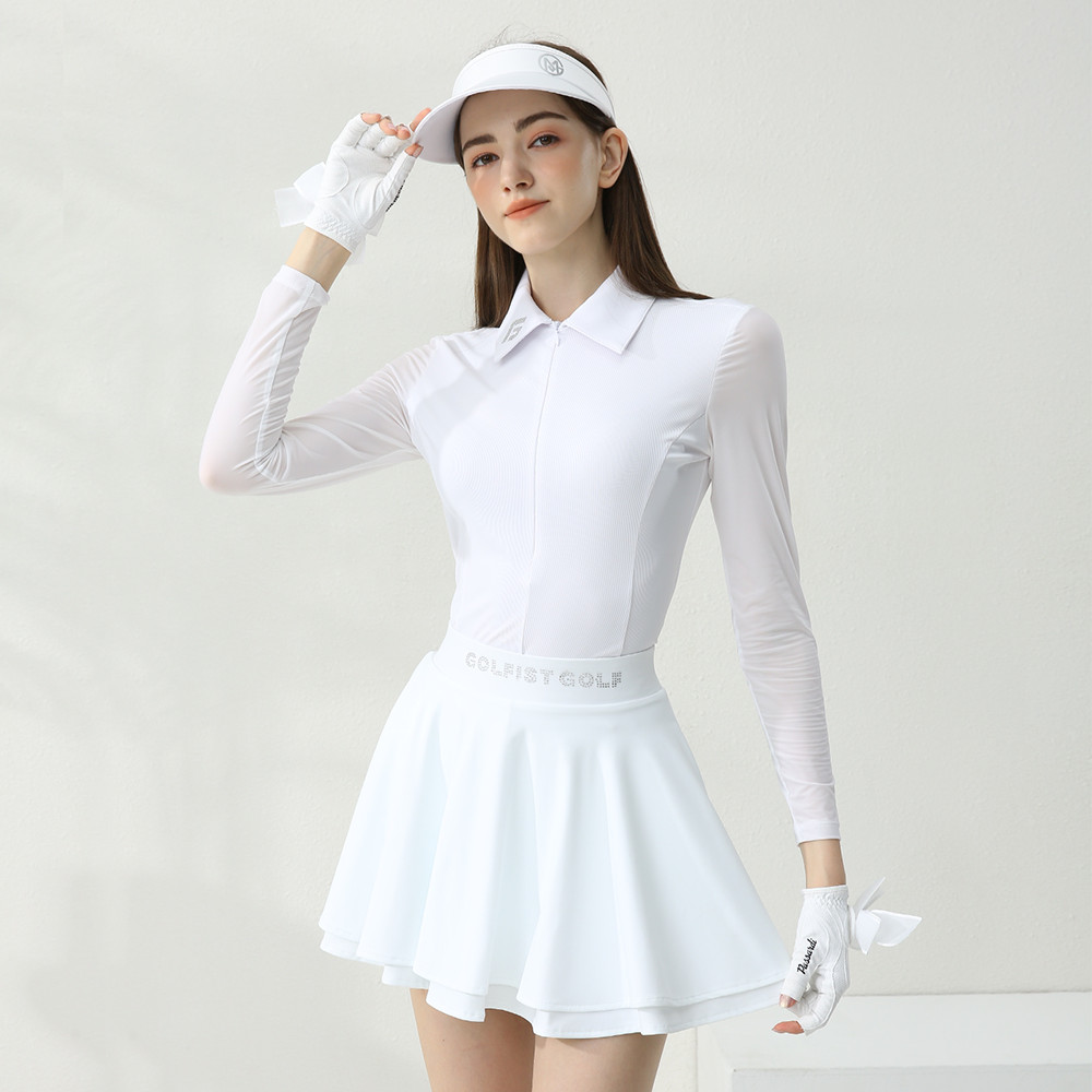 【GOLF專賣】高爾夫球衣 高爾夫女裝 長袖上衣女 韓版女裝 新款高爾夫女裝冰絲長袖夏季冰絲衣短裙套裝韓版緊身GOLF運