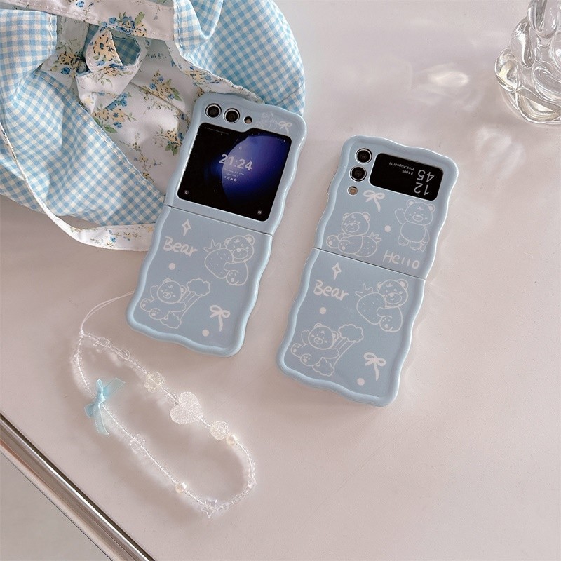 Samsung Galaxy  Z Flip 5手機殼Z Flip 4時尚奶藍小熊 Z Flip 3 個性保護套