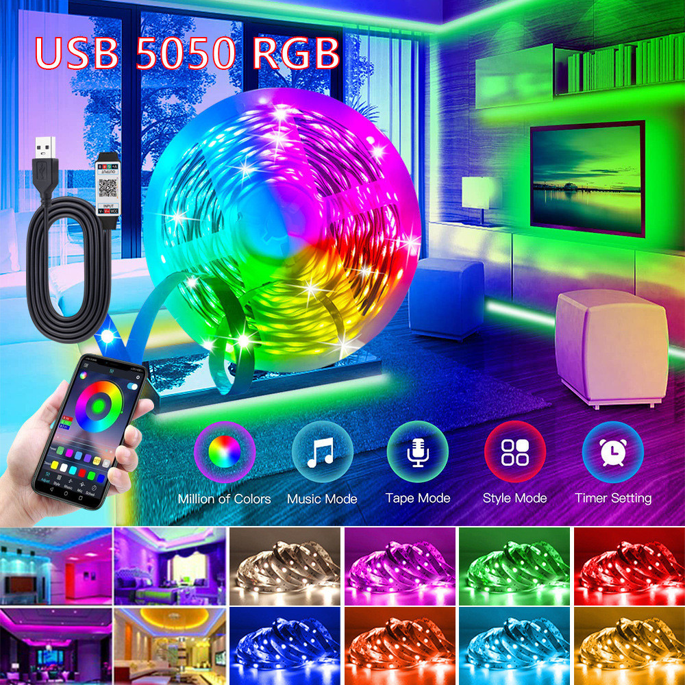 USB 5V低壓RGB幻彩燈條 5050柔性燈條 七彩LED變色燈帶 自粘桌面氛圍軟燈條