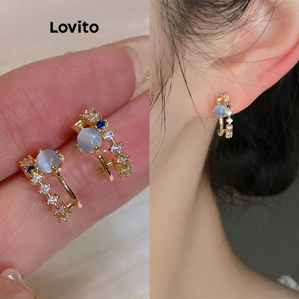 Lovito 女士休閒素色水鑽耳環 LFA21074