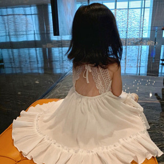 【性感母女裝】白色蕾絲露背女童洋裝2024夏季海邊度假沙灘吊帶裙兒童洋氣裙子 小仙女連衣裙