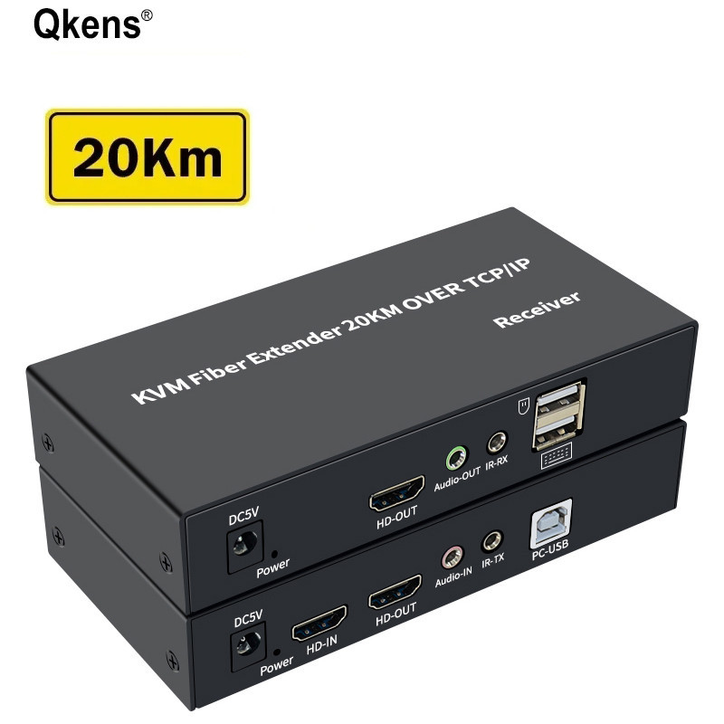 20 公里 HDMI KVM 光纖延長器收發器通過 SC 光纖電纜視頻發射器和接收器轉換器支持 3.5 毫米音頻提取器