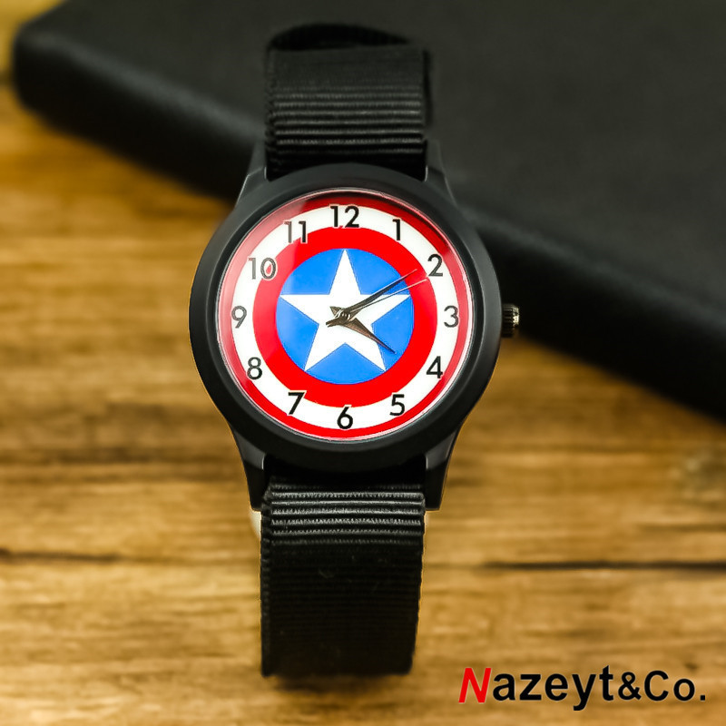 新款兒童尼龍美國隊長手錶 熱銷簡約學生紅色盾牌尼龍軍表