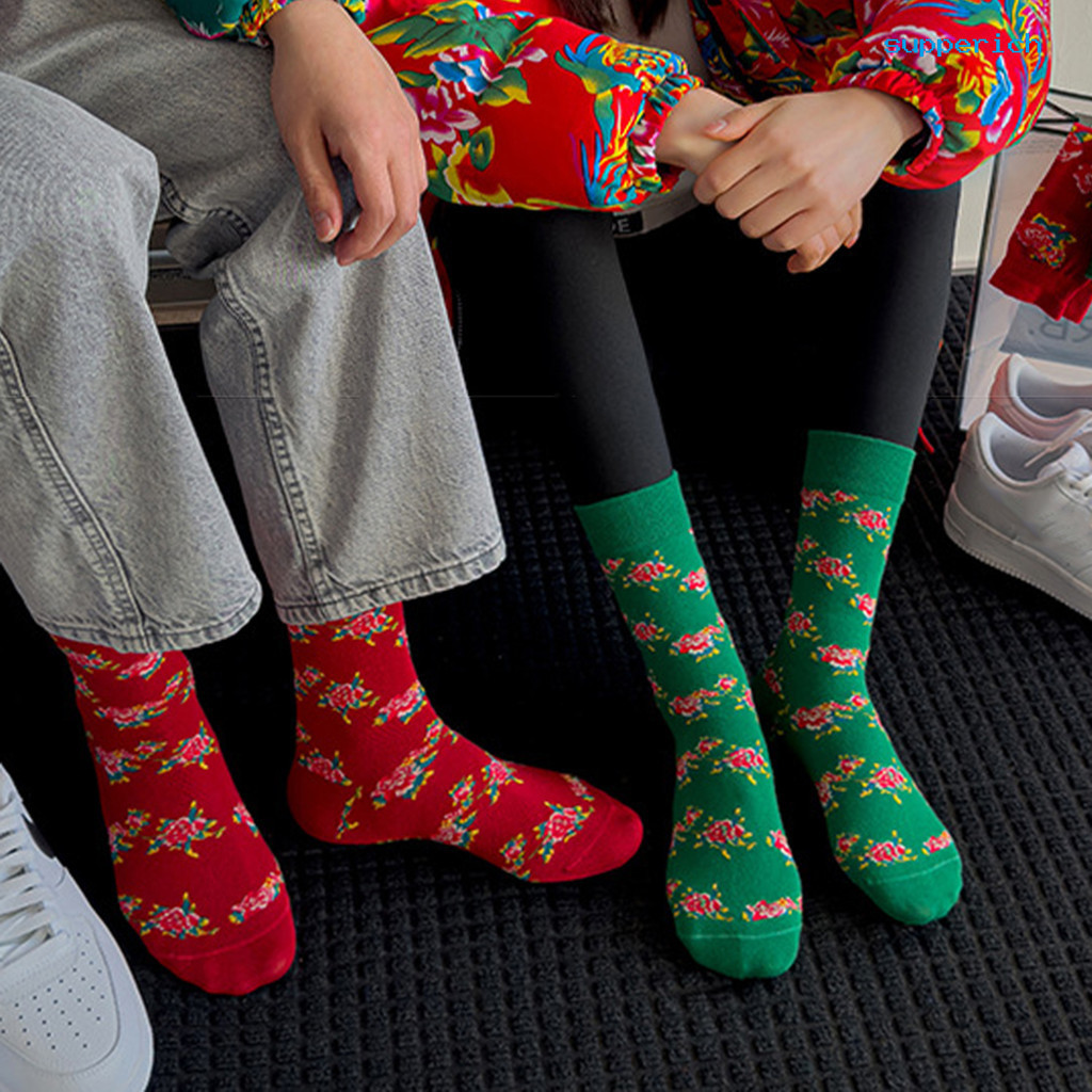 [加一時尚館]東北大花襪子本命年中筒襪紅綠色襪子新年襪男女襪