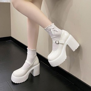 現貨💕高品質 高跟鞋 跟鞋大尺碼 復古瑪麗珍鞋女 超高跟 粗跟 防水臺 圓頭單鞋 N0