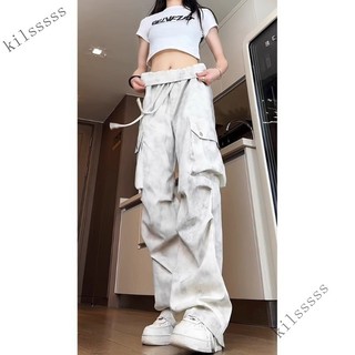 ⚡台灣出貨#BLETROU丨新款紮染褲子男春鞦季褶皺傘兵工裝美式複古長褲潮