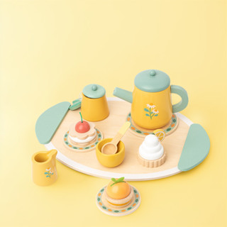 木製仿真兒童過家家 皇家下午茶具組 甜品泡茶壺杯 餐廚房玩具