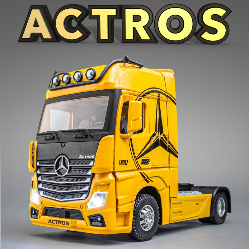 模型車 1:36 Mercedes Benz ACTROS 賓士 重卡拖頭 牽引車 仿真汽車模型合金車模聲光回力開門收藏