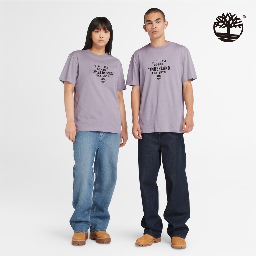 Timberland 中性灰紫色正面圖案短袖T恤|A42W5EG7