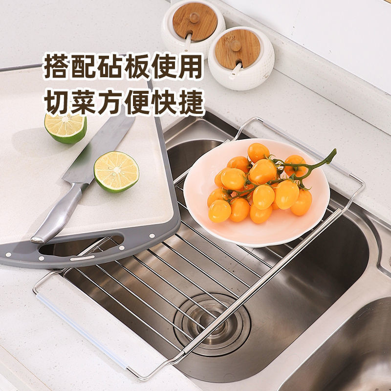 廚房瀝水架 304不鏽鋼瀝水籃 可伸縮水槽碗筷置物架 家用碗碟收納架