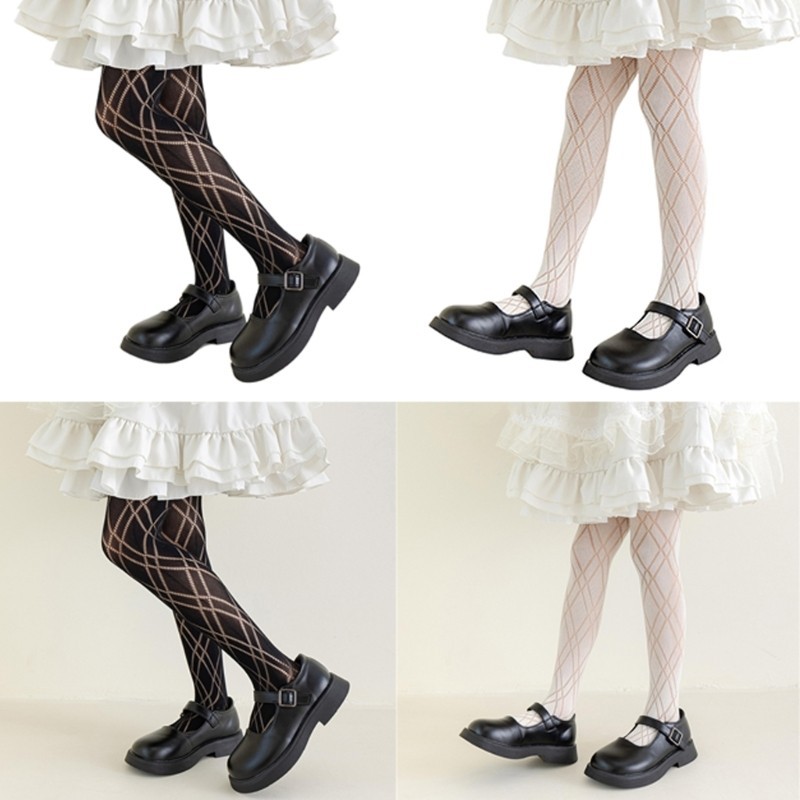 Omg* 春季鏤空襪子透氣彈力緊身衣兒童舞蹈蕾絲絲襪