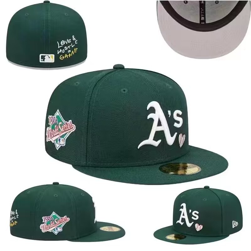 高品質奧克蘭田田徑全帽 MLB New Era 59FIFTY 合身帽子男式女式貼身帽運動嘻哈帽 Topi0629