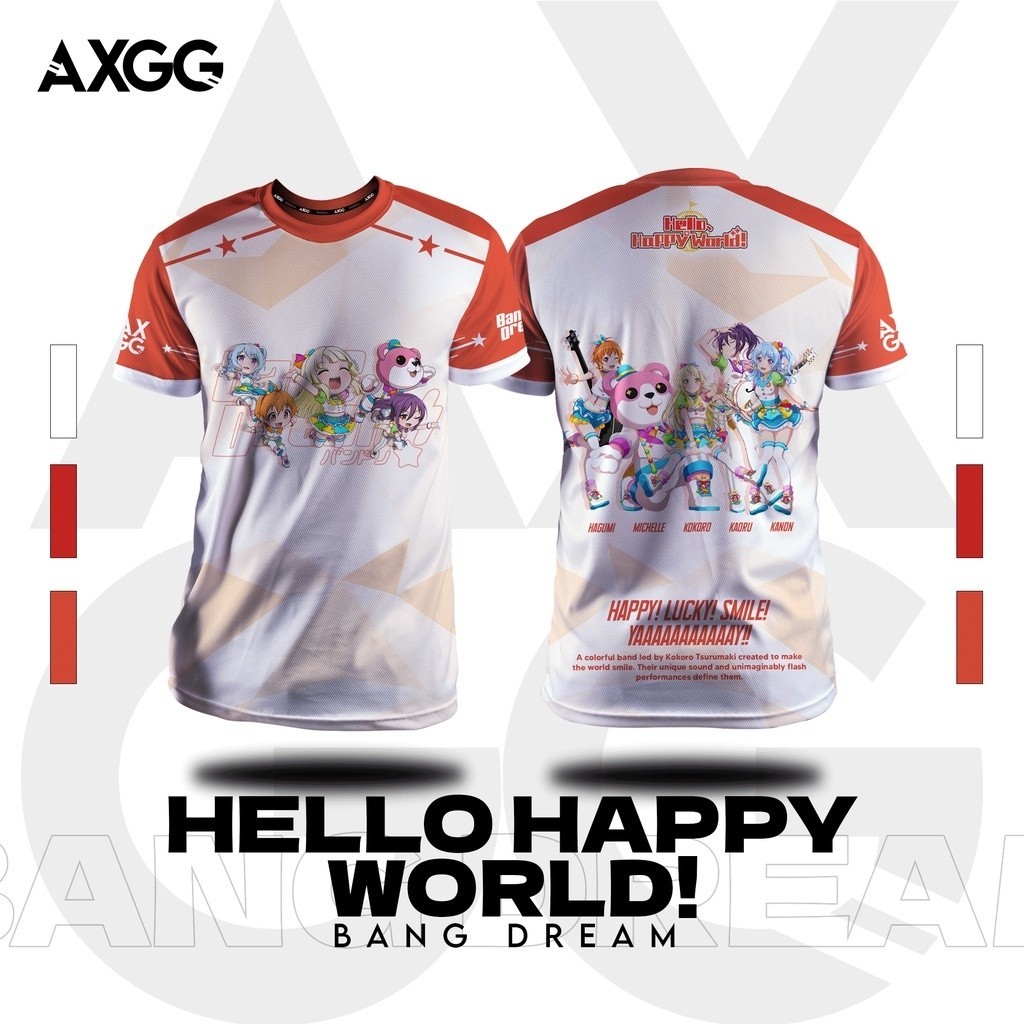 2024 年時尚 Axgg 'Bang Dream - Hello Happy World' T 恤 / 球衣超細纖維衣